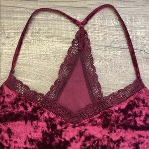 René Rofe Elegant Burgundy Lace Trim Velvet Camisole